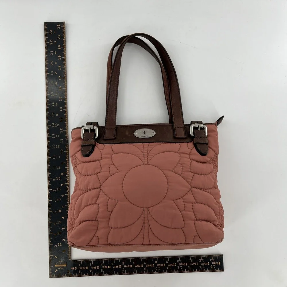 Vintage Fossil Key Per Blush Pink Mauve Shoulder Purse Quilted Leather Buckle - Picture 13 of 16